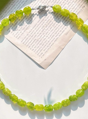 翡翠绿色石英岩玉橄榄色串珠项链简约百搭气质颈链锁骨链