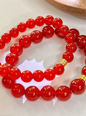 ins风法式玻璃体鸽血红新年红红玉髓手链玛瑙手串