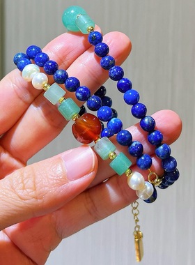 秋冬天然淡水珍珠青金石设计感项链毛衣链