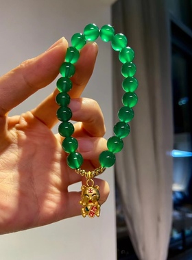 天然起光荧光圈玻璃体绿玉髓老虎手链 送朋友闺蜜