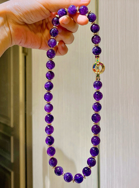 10mm大颗粒葡萄紫天然紫水晶设计感项链 手链