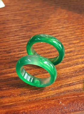 新中式翡翠绿色起光玻璃种天然玛瑙玉髓戒指复古小众指环女