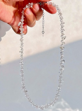 冰糖精灵天然白水晶碎碎冰设计感项链锁骨链