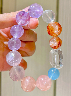 12-16mm天然粉晶紫水晶奶白晶芬达胶花海蓝宝多宝手链手串