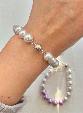 10mm国风复古渐变紫混彩人造水晶珍珠设计感手链手串