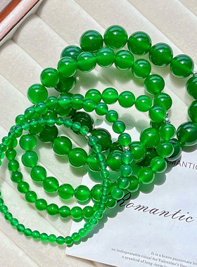 925银7A玻璃体冰透天然绿玉髓玛瑙手链手串