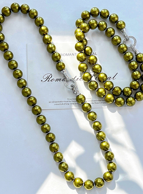 10mm复古国风品质孔雀黄绿人造水晶珍珠锁骨链项链
