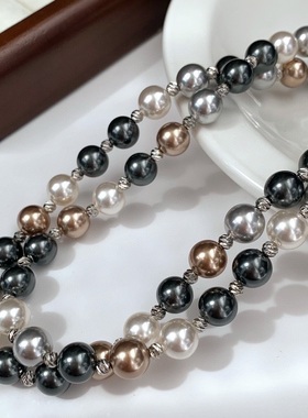 秋冬法式ins小众美拉德咖灰色系施家人造珍珠项链锁骨链毛衣链