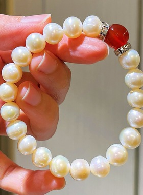 9-10mm天然淡水珍珠红玉髓项链手链耳钉套装母亲节配礼盒