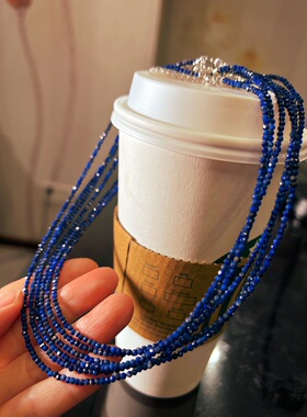 2mmbaby珠天然切面青金石锁骨链项链choker颈链可调节