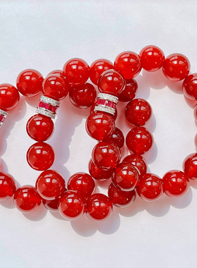 14mm大颗粒鸽血红玻璃体天然红玉髓玛瑙手链手串