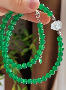 国风复古6mm马料玻璃体绿玉髓玛瑙珠串珠链毛衣链项链