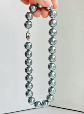 16mm春季大颗粒正圆灰绿色人造水晶珍珠项链锁骨链