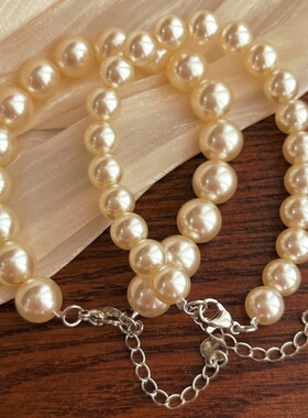 基础款强光干枯玫瑰色施家珍珠手链女