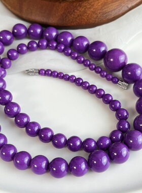 天然紫云母项链塔形圆珠简约百搭潮流香芋紫色毛衣链礼物短款饰品