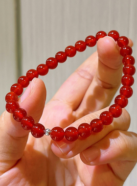 925银6mm玻璃体冰透天然红玉髓玛瑙手链手串