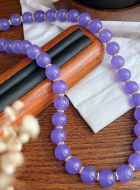 紫色石英岩玉项链手链套装简约时尚百搭唯美套装女