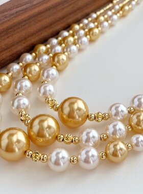 秋冬法式ins美拉德暖金色高光人造水晶珍珠渐变微笑项链锁骨链