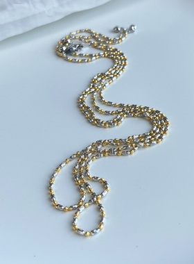 925银60厘米双色电镀可调节橄榄链项链女