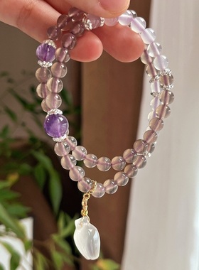 国风复古天然烟紫色灰玉髓玛瑙手链手串氛围感手饰