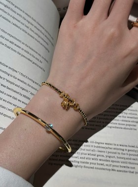 纯银S925大象编织黑金红绳手链设计小蛮腰手链中古手饰轻奢百搭