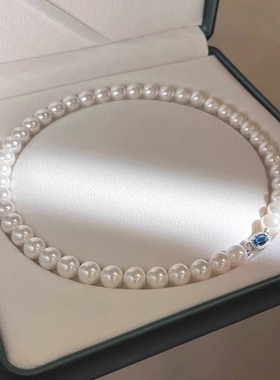天然澳母贝珍珠项链925银蓝扣强光品质贝珠澳白项链送礼盒包装
