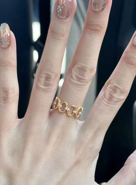 纯银s925圆环排钻戒指简约时尚通勤气质轻奢小众首饰