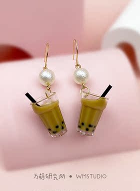 原创设计珍珠奶茶耳环