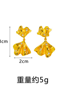 金色银杏叶仿真金耳钉古风流苏