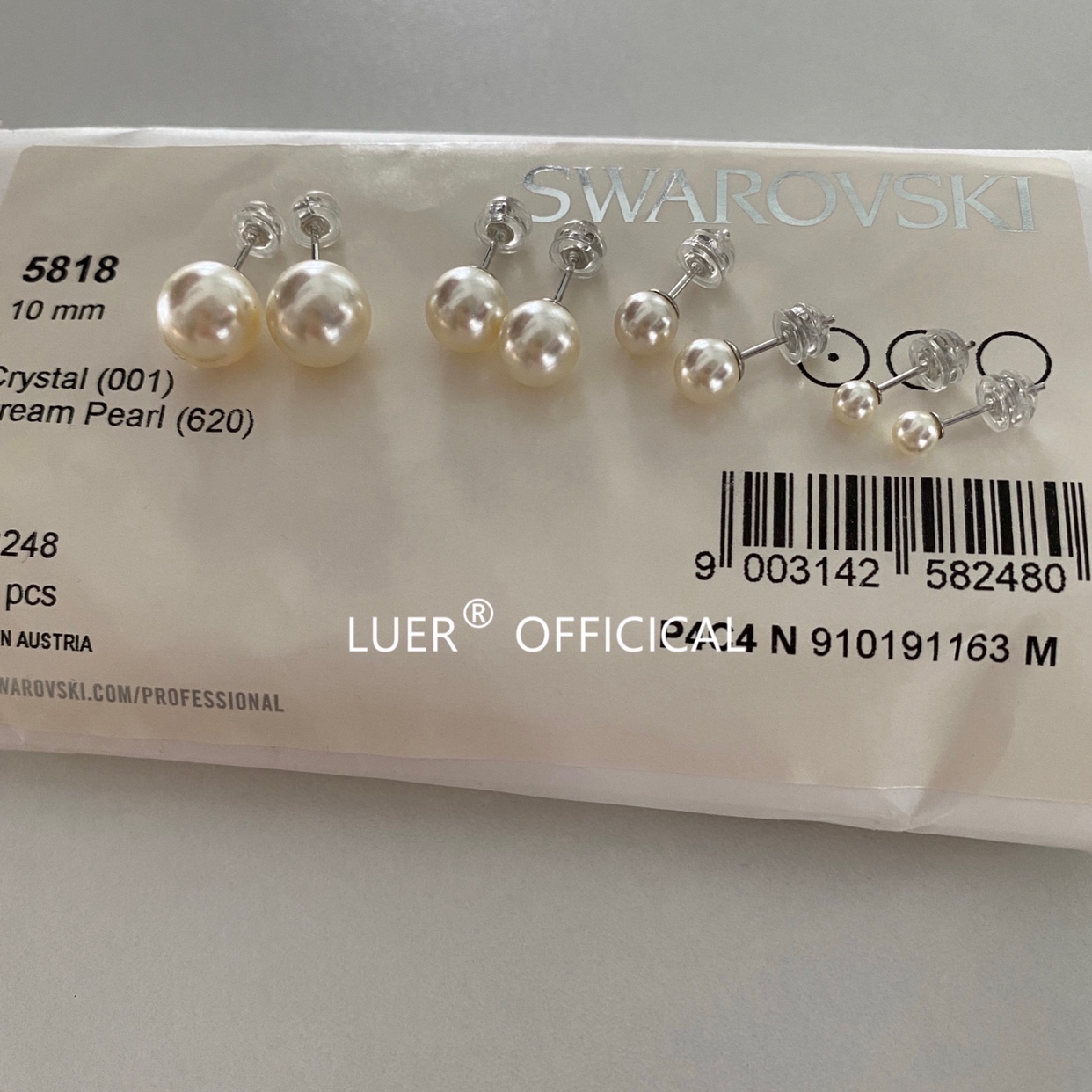 LUER 进口施家奶油白fever博主ins同款珍珠耳钉通体纯银气质耳环