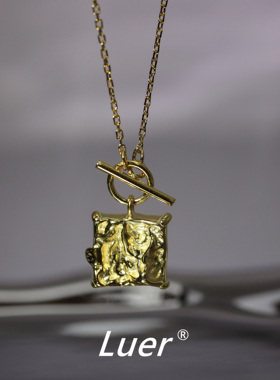 实心版熔岩捶打方块项链小众