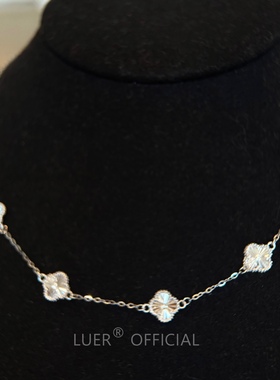 精工!敲闪!镭射四叶草满天星通体S925银不褪色轻奢精致锁骨链项链