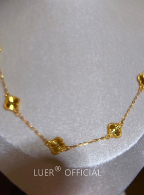 精工!敲闪!镭射四叶草满天星通体纯银镀金轻奢气质百搭锁骨链项链