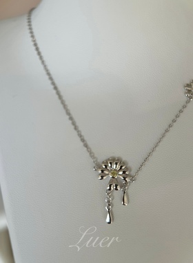 精工#雏菊露珠#通体纯银不褪色花朵简约质感小众项链锁骨链高级感