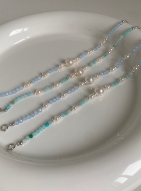 Luer天然珍珠海蓝宝天河石手饰