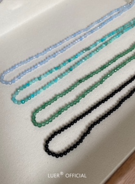 纯银切面天然海蓝宝天河石锁骨链