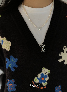 Luer通体纯银黑白棋盘格小熊项链