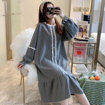 Korean Version Sleeping Dress Lady Spring Autumn Winter Sweet Princess Wind Long Sleeve Sleeping Clothing Thin minimalist Home Residence Summer Long Dress