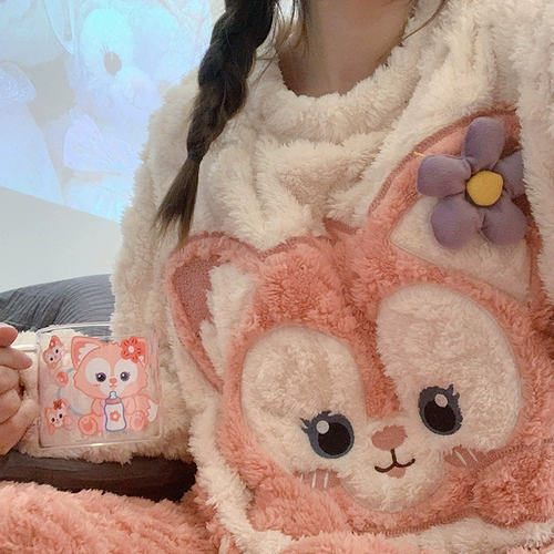 Осенняя демисезонная коралловая бархатная пижама, милый фланелевый комплект, домашняя одежда, коллекция 2023, увеличенная толщина