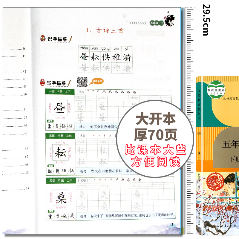 五年级下册字帖同步练字帖语文人教版部编版 正楷字帖小学生5年级课本作业控笔训练本汉字描红临摹本笔顺笔画楷书汉之简写字天天练