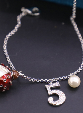 红色瓢虫微镶钻数字5秀气手链