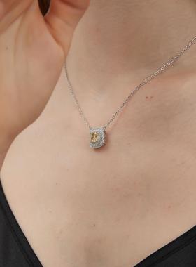 方形黄色宝石项链女高级感925银