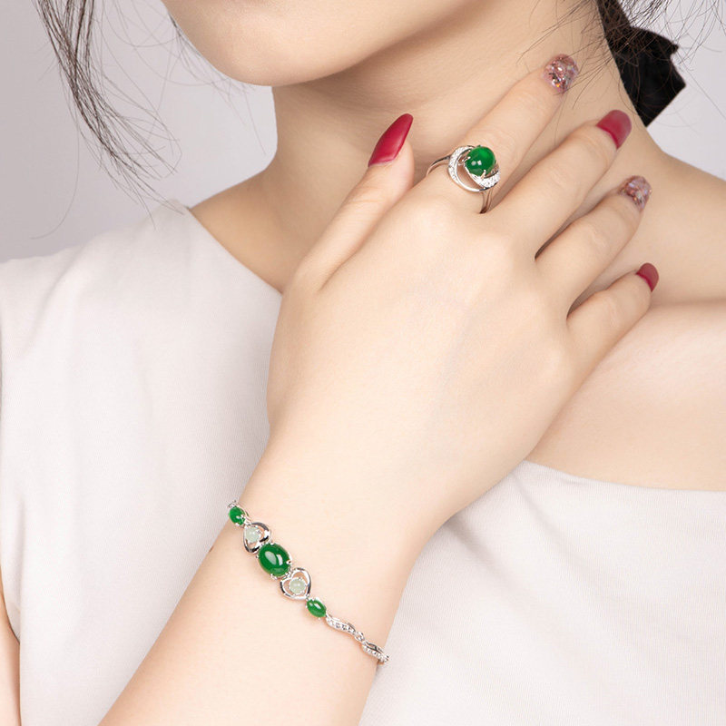 leqiyuan戒指女款S925纯银镶翡翠绿宝石戒指活口时尚饰品,淘宝优惠券,粉丝福利购,淘宝优惠卷