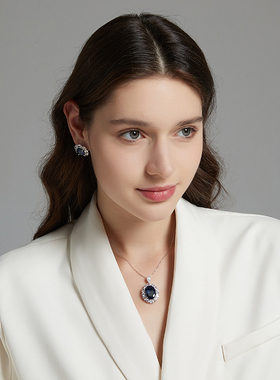 蓝宝石项链女轻奢小众925银锆石