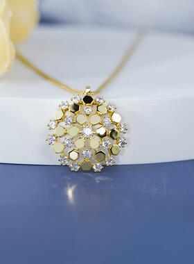 蜂巢项链女闪耀圆形间钻长款颈链