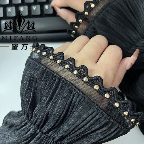 春秋波浪提花长袖荷叶袖口拼接铆钉珍珠半成品假袖子拼接无袖装饰 - 图2