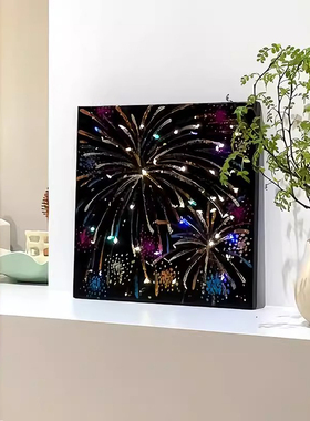 diy烟花灯光画儿童幼儿园新年手工材料包发光装饰画烟花丙烯画