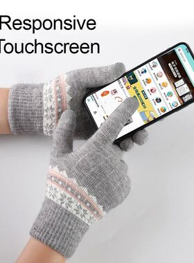 Winter Fair Isle Gloves Women Touchscreen Daily Wear Knitted