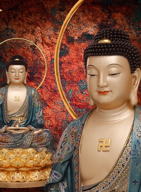 释迦摩尼神像三宝佛像如来佛祖阿弥陀佛药师佛娑婆三圣东来紫铜像