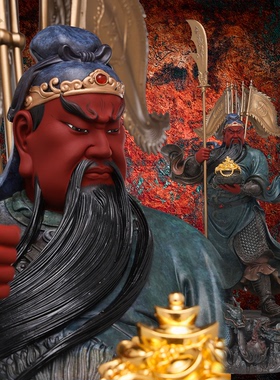 东来紫关公摆件武财神神像铜雕招财供奉铜像关帝圣君京铜伽蓝菩萨